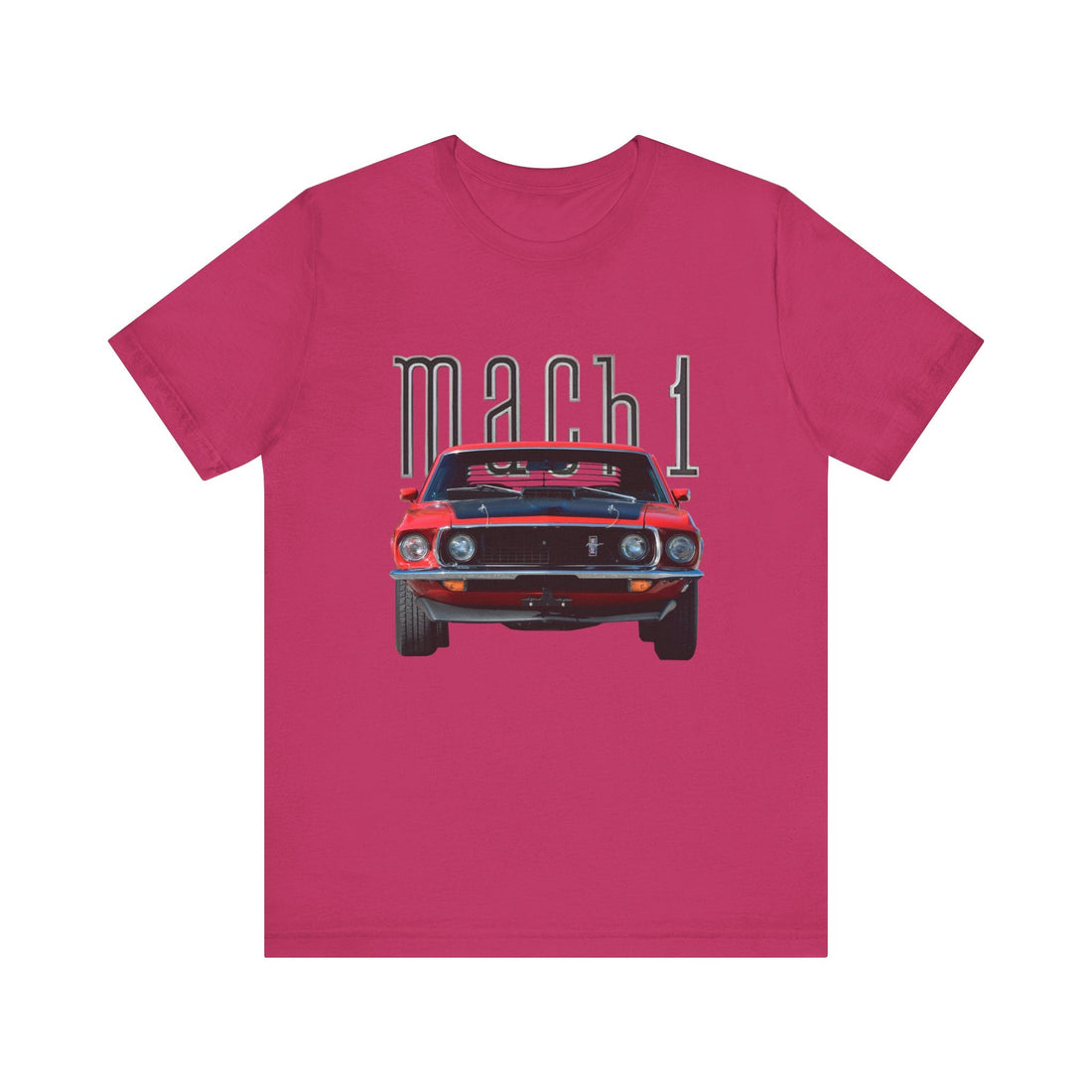 1969 Ford Mustang Mach 1 Short Sleeve Tee with red car graphic