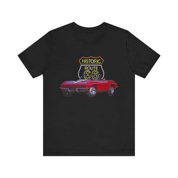 1967 Chevy Corvette in our Route 66 in the dark series Short Sleeve T-Shirt