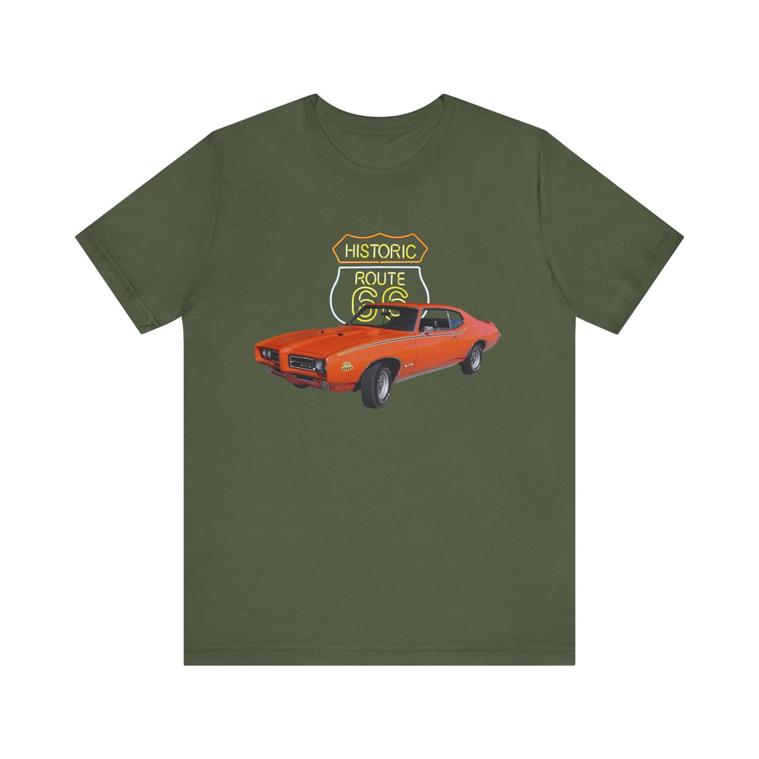 1969 Pontiac GTO Judge in our Route 66 in the dark series Short Sleeve T-Shirt