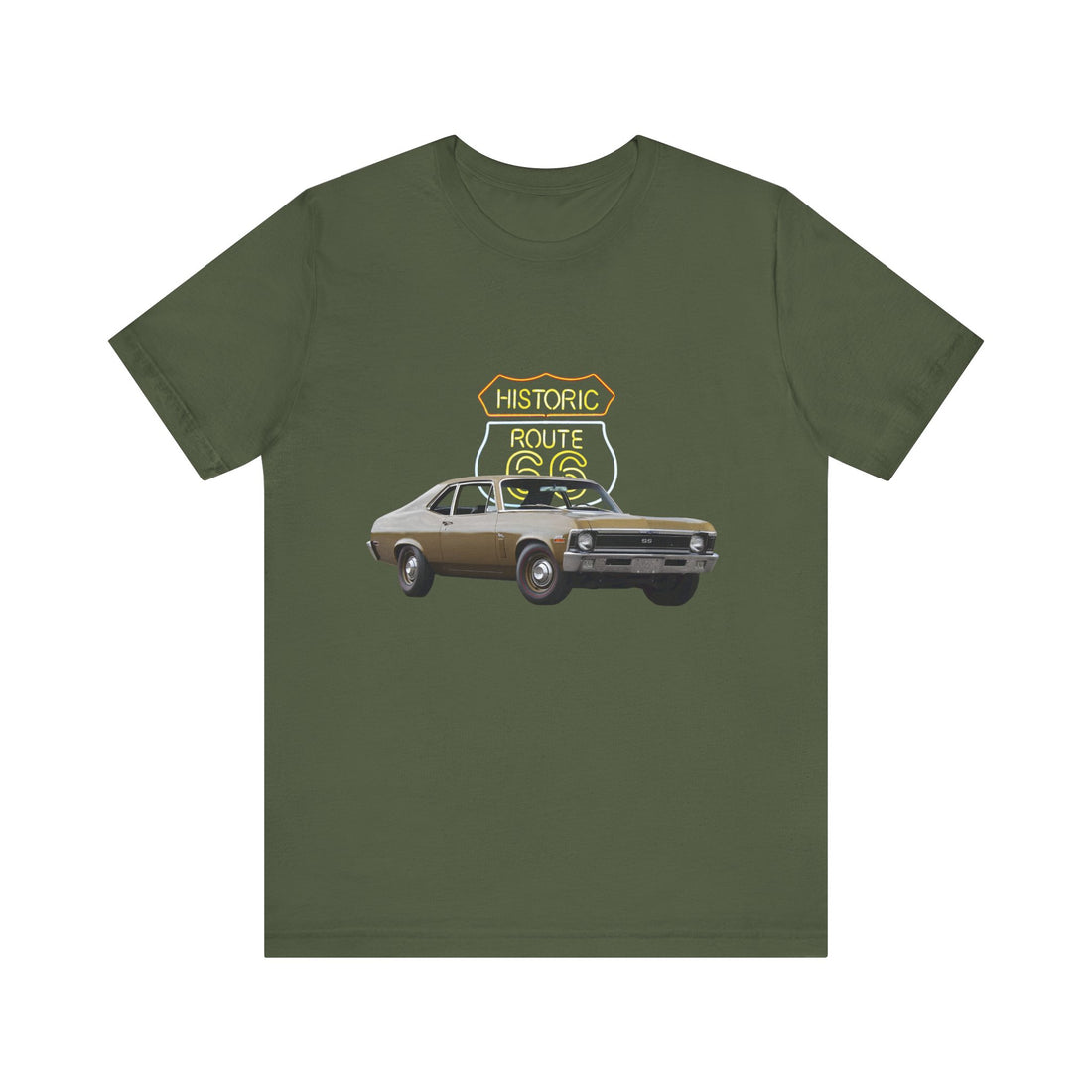 1970 Chevy Nova in our Route 66 in the dark series Short Sleeve T-Shirt