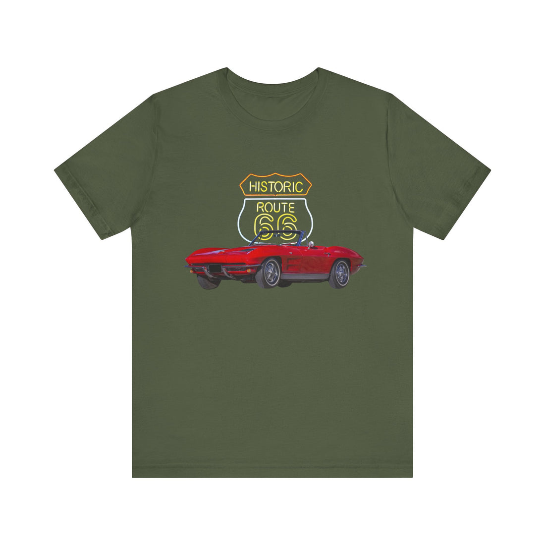 1963 Chevy Corvette in our Route 66 in the dark series Short Sleeve T-Shirt