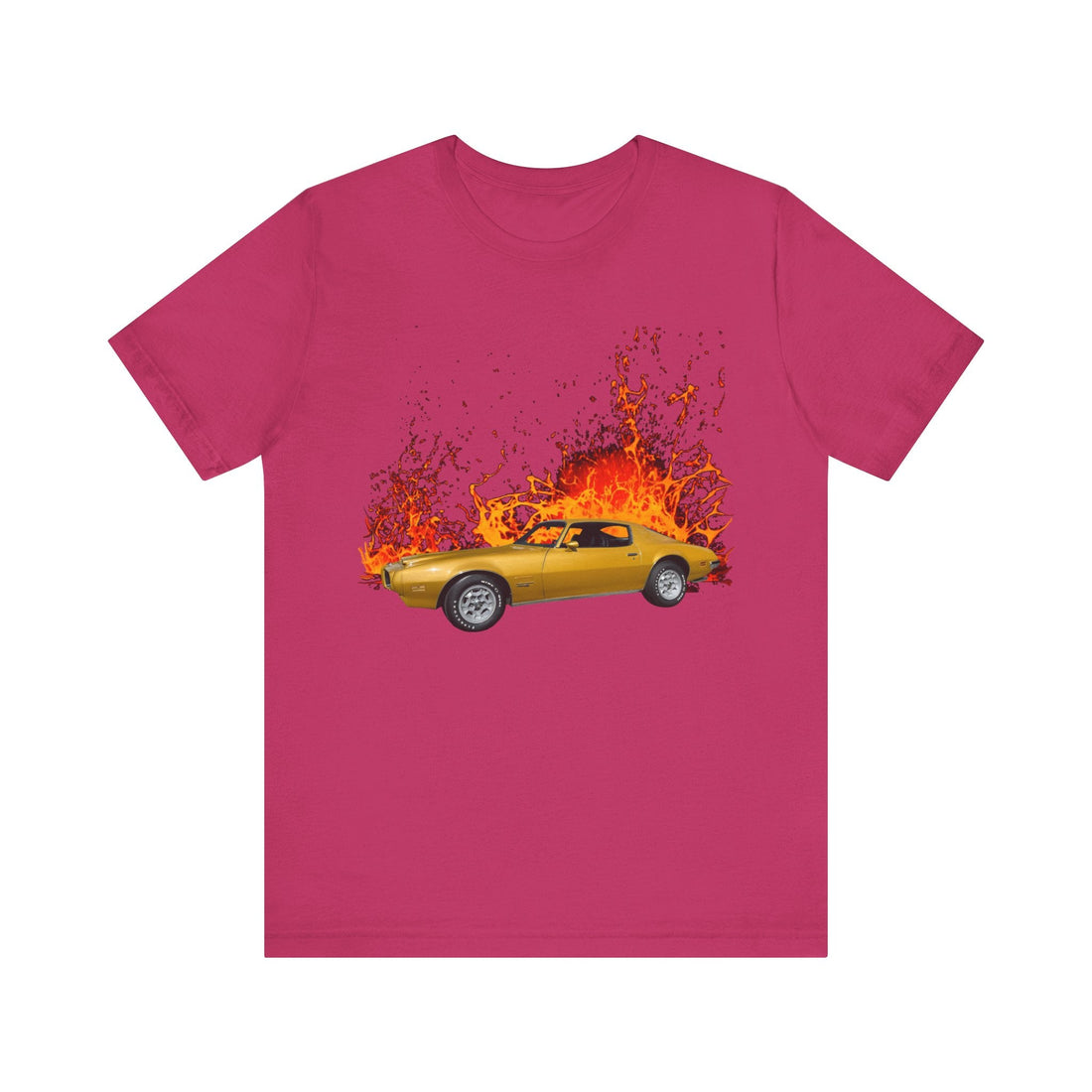 1971 Pontiac Formula Firebird lava series short sleeve tee with fiery design.