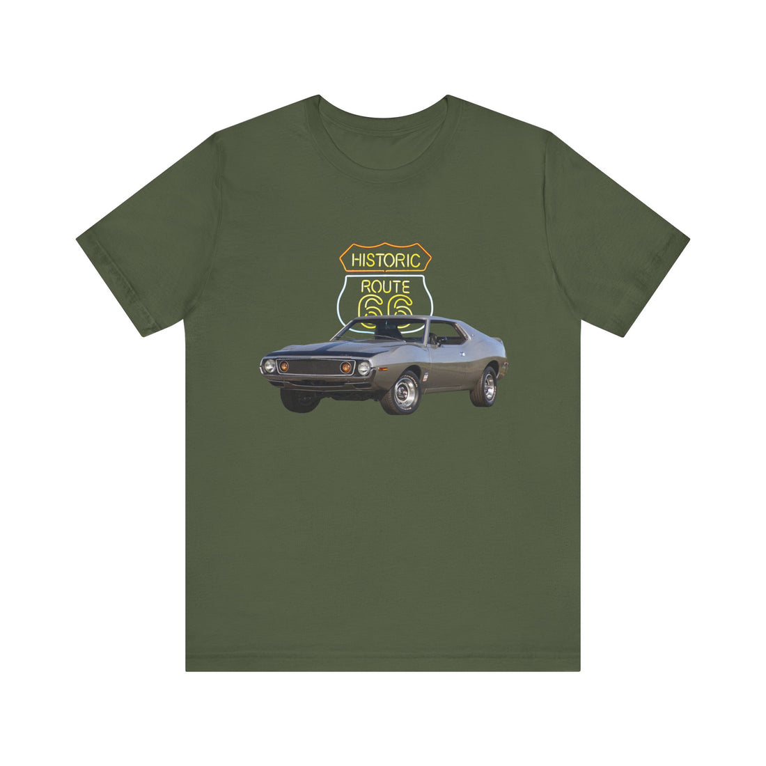 1973 AMX in our Route 66 in the dark series Short Sleeve T-Shirt