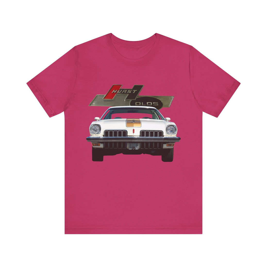 1973 Hurst Olds Cutlass 442 short sleeve tee featuring classic car design.