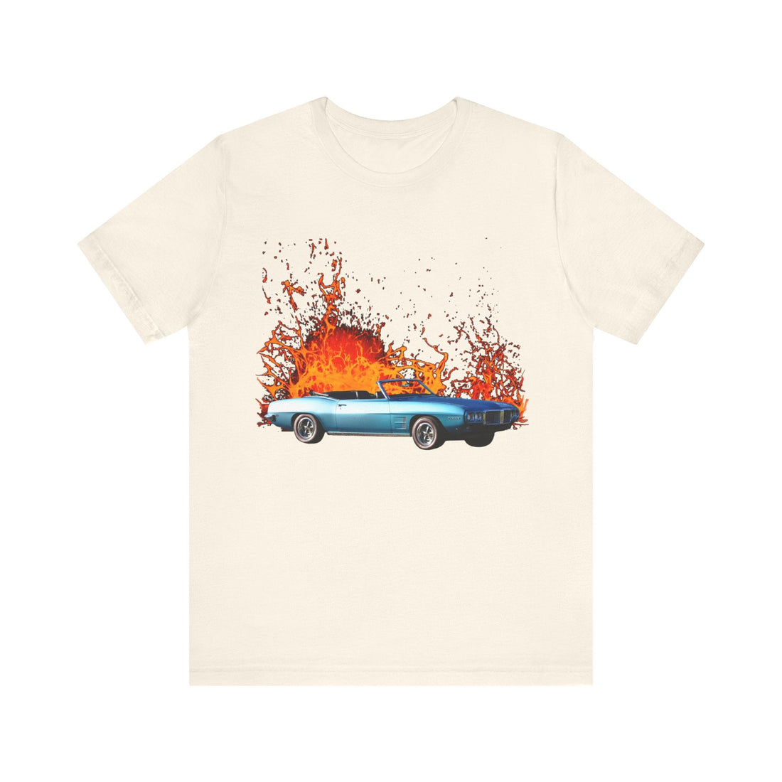 1969 Pontiac Firebird lava series short sleeve tee with vibrant car graphic.