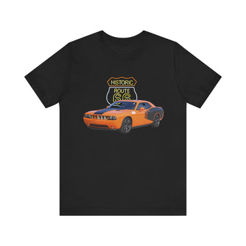 2014 Dodge Challenger in our Route 66 in the dark series Short Sleeve T-Shirt