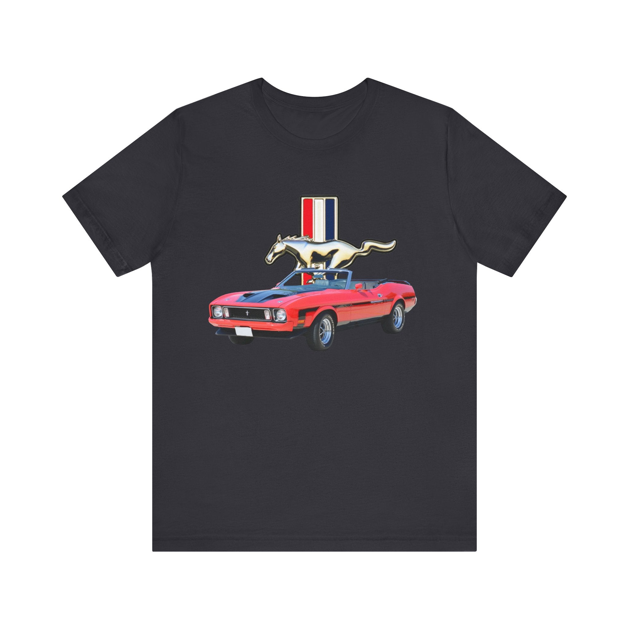 1973 Mustang Short Sleeve Tee with vintage car graphic on front