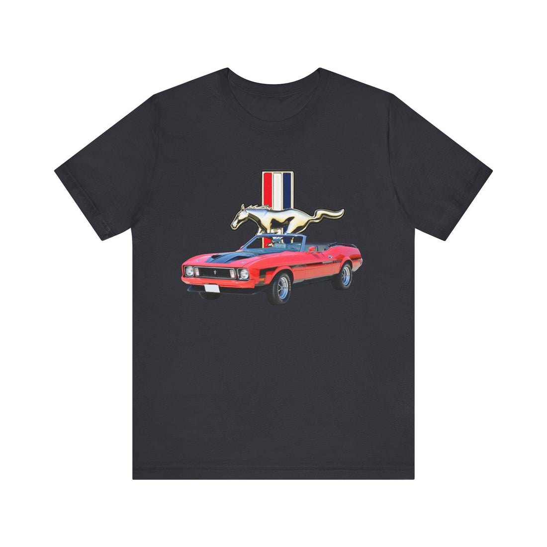 1973 Mustang Short Sleeve Tee with vintage car graphic on front