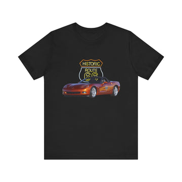 2007 Chevy Corvette Pace Car in our Route 66 in the dark series Short Sleeve T-Shirt