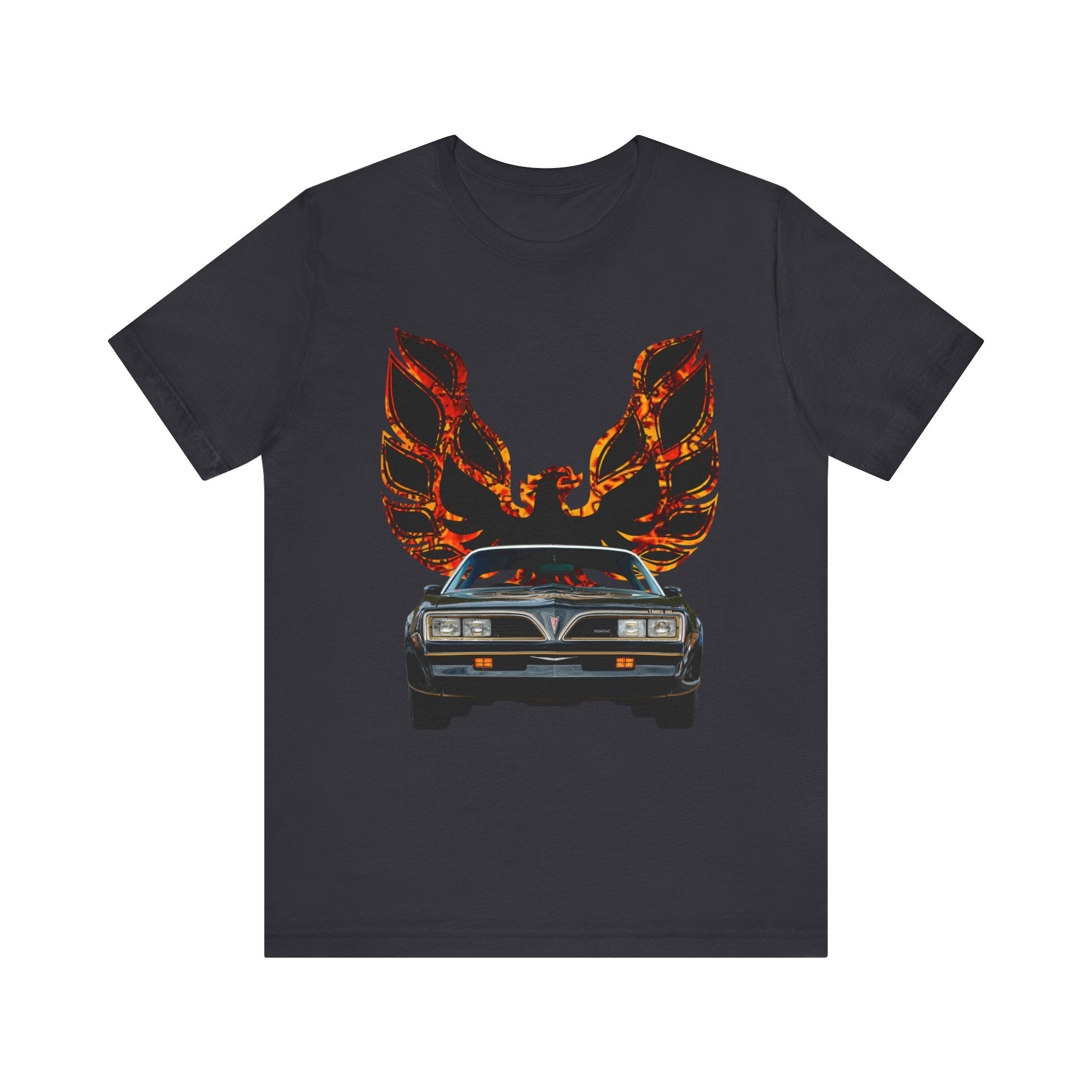 1977 Pontiac Trans AM SE Bandit short sleeve tee with iconic car design.