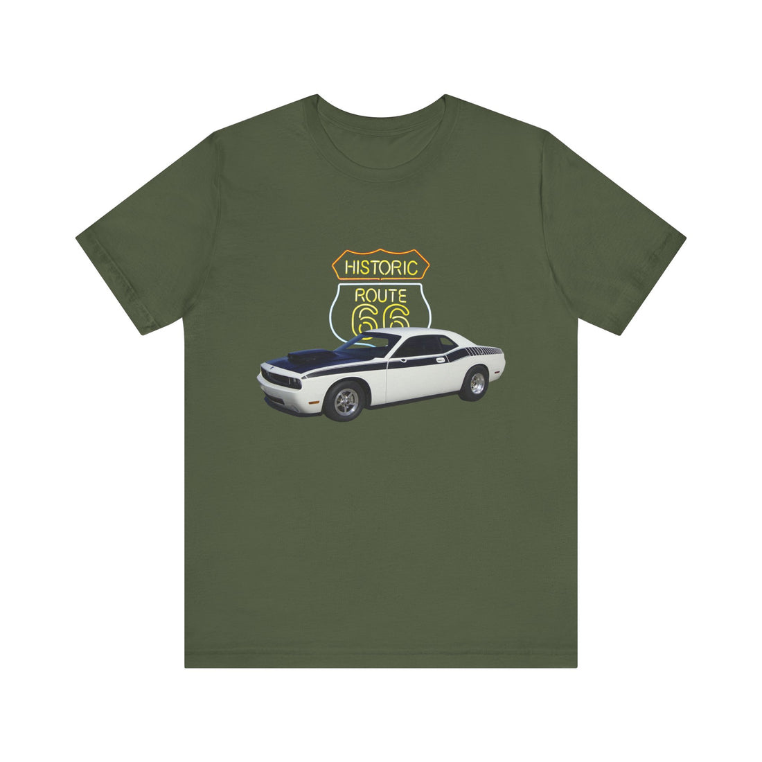 2009 Dodge Challenger in our Route 66 in the dark series Short Sleeve T-Shirt