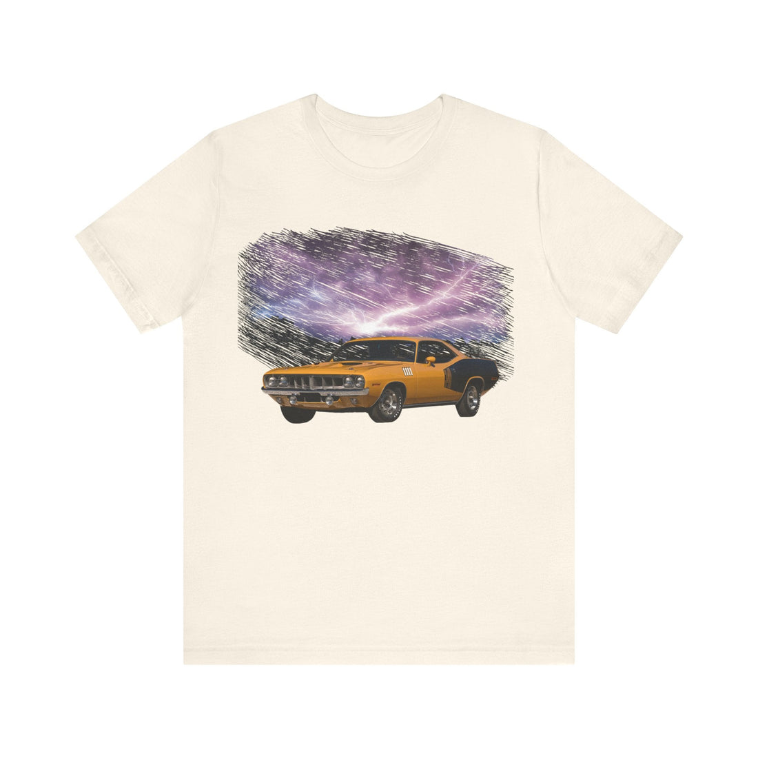 1971 Barracuda lightning series short sleeve tee featuring a classic car design.