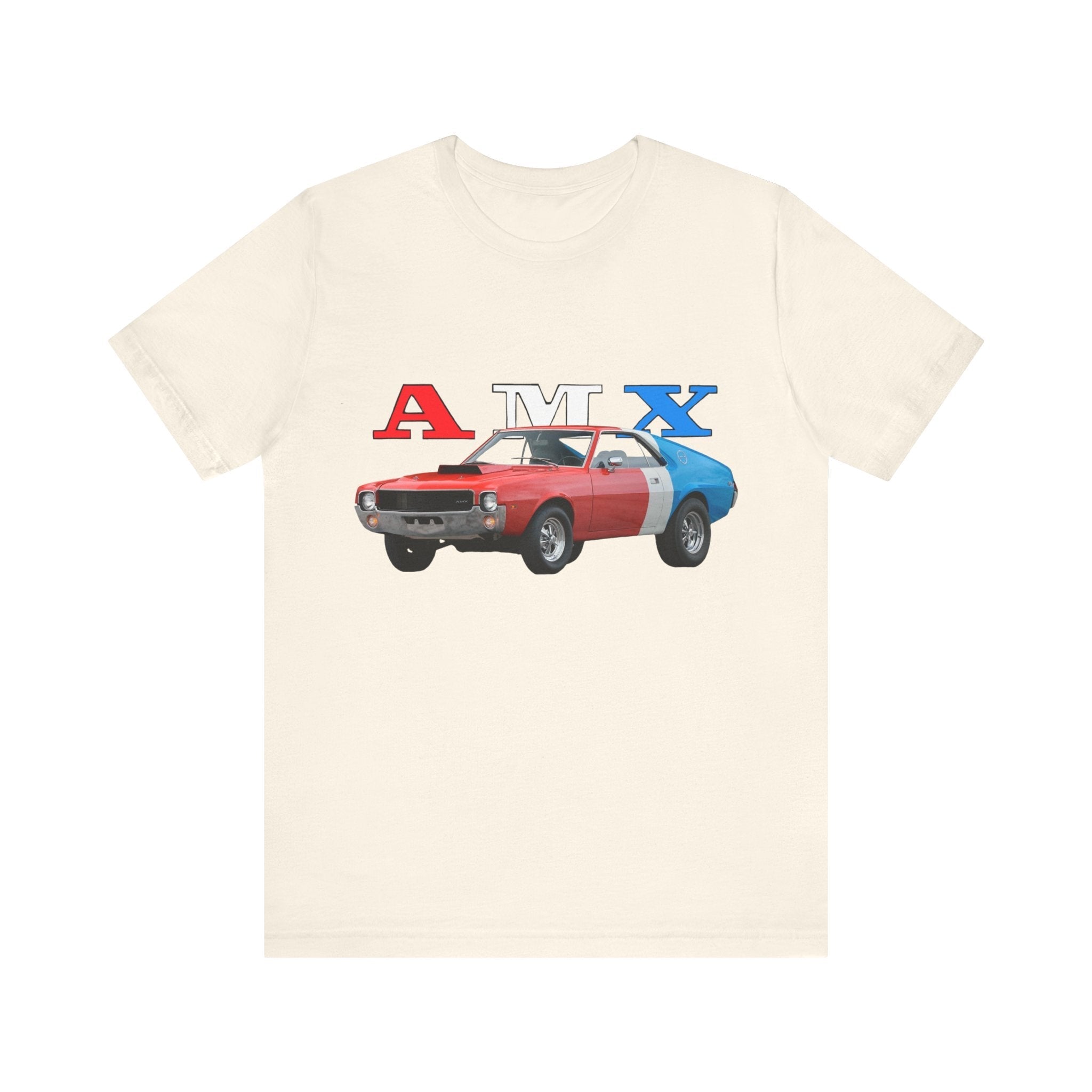 1969 AMC AMX Short Sleeve Tee with classic car graphic design on soft cotton fabric.
