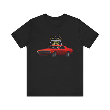 1969 Mercury Cougar Eliminator in our Route 66 in the dark series Short Sleeve T-Shirt
