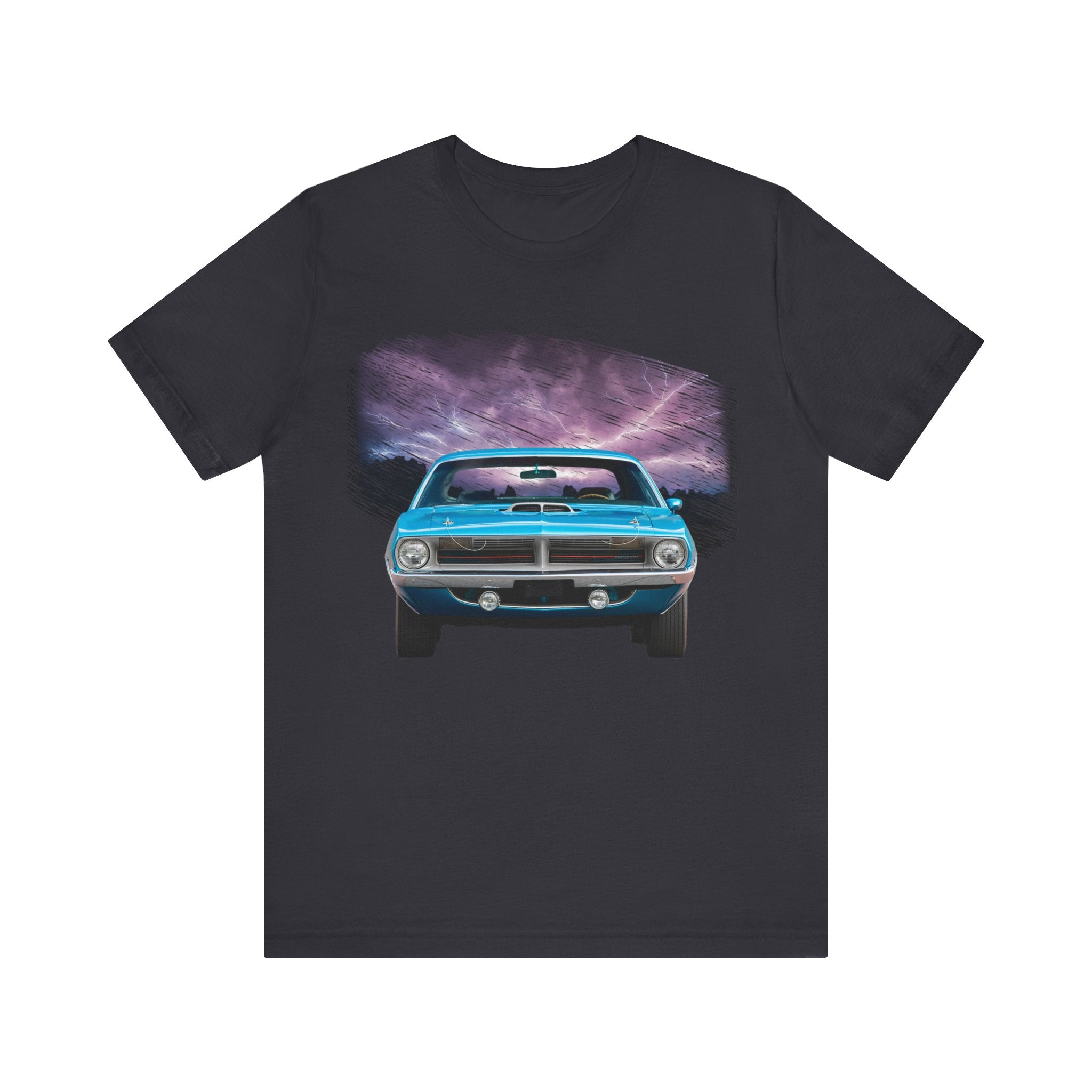1970 Barracuda lightning series short sleeve tee with vintage car design.