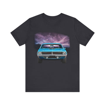 1970 Barracuda lightning series short sleeve tee with vintage car design.
