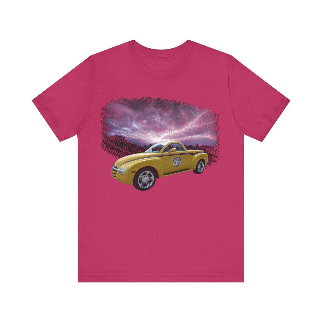 2005 SSR Pace Car lightning series short sleeve tee with yellow car design on black fabric.