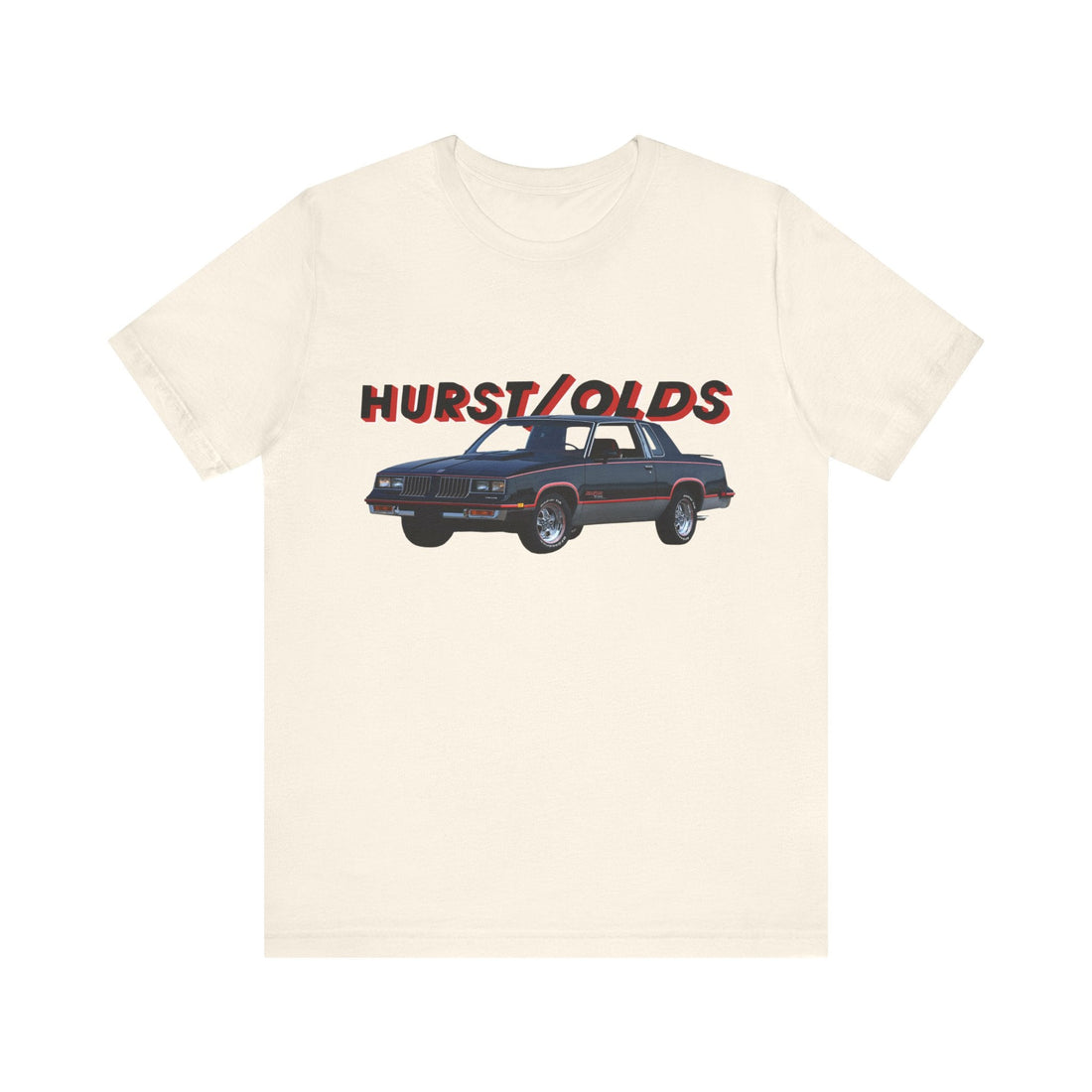 1983 Hurst Olds Cutlass 442 Short Sleeve Tee with car graphic design.