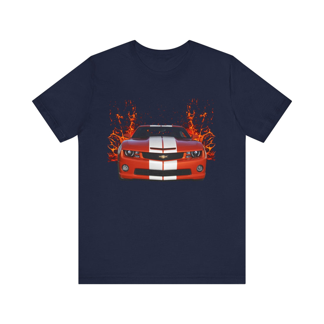 2010 Camaro in our lava series short sleeve tee with fiery design.