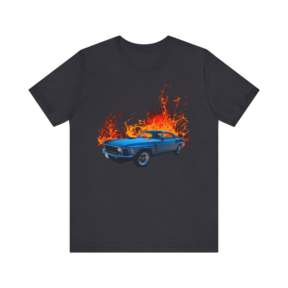 1970 302 Mustang lava series short sleeve tee featuring classic car graphic.