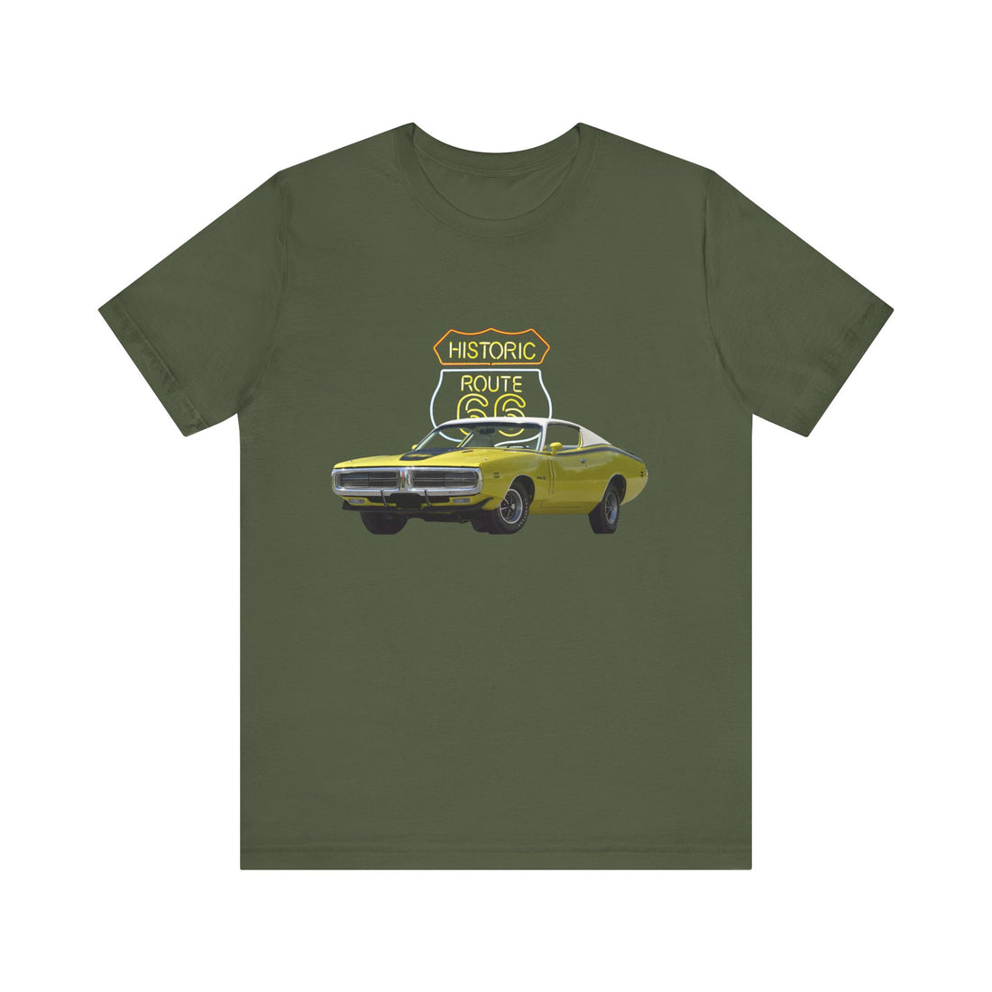 1971 Dodge Charger in our Route 66 in the dark series Short Sleeve T-Shirt