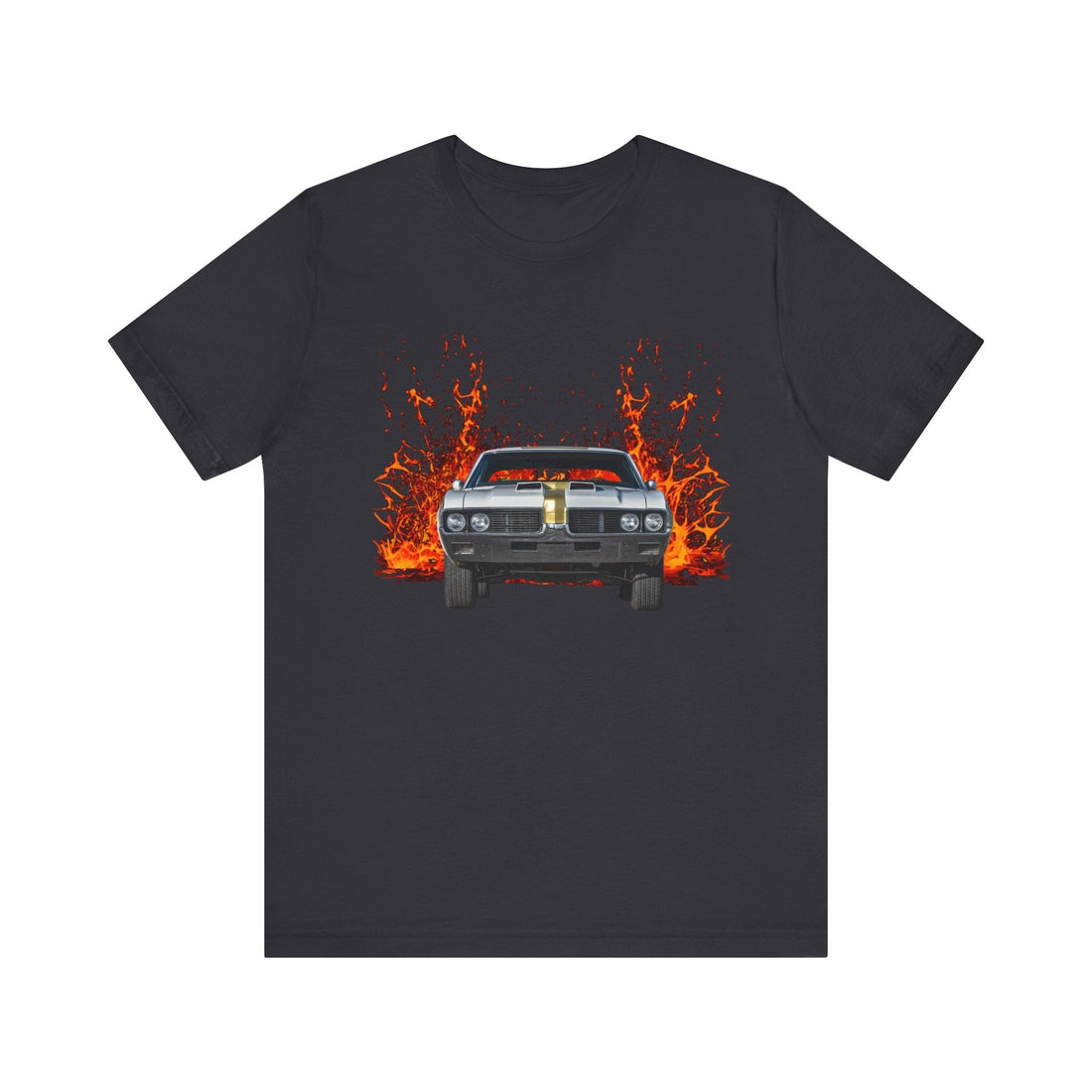 1969 Hurst Olds Cutlass 442 lava series short sleeve tee with fiery design.