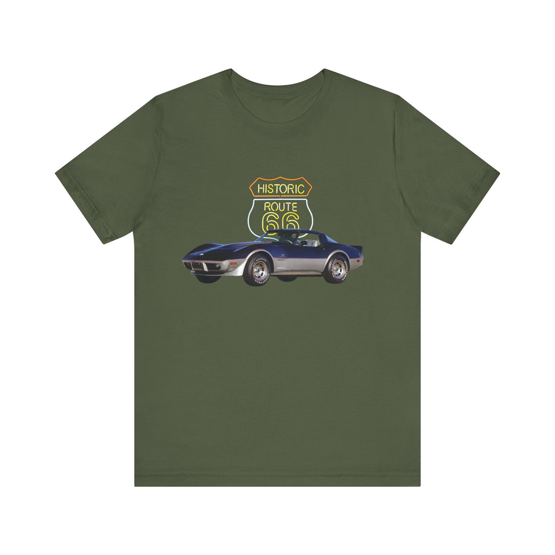 1978 Chevy Corvette Pace car in our Route 66 in the dark series Short Sleeve T-Shirt
