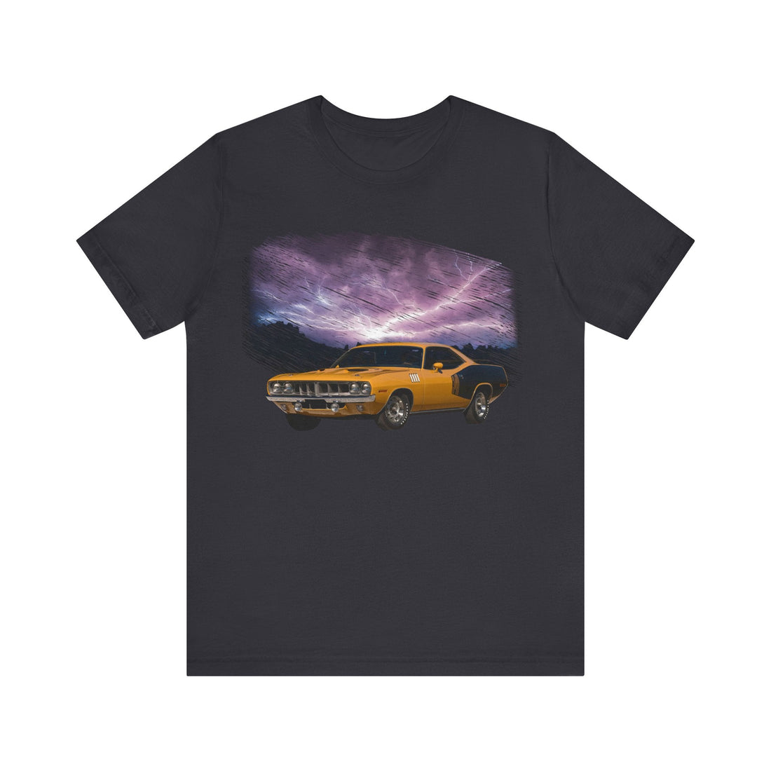 1971 Barracuda lightning series short sleeve tee featuring a classic car design.
