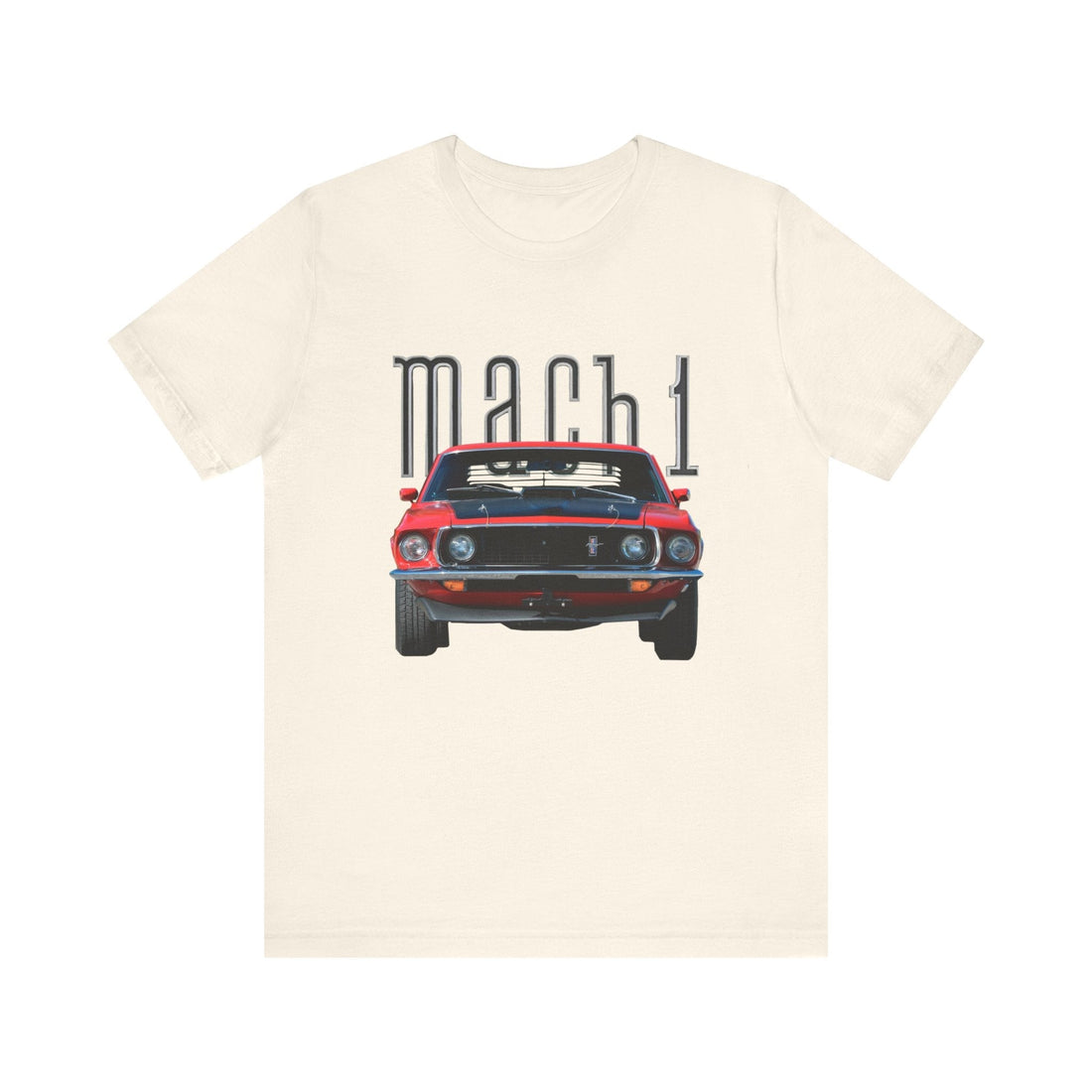 1969 Ford Mustang Mach 1 Short Sleeve Tee with red car graphic