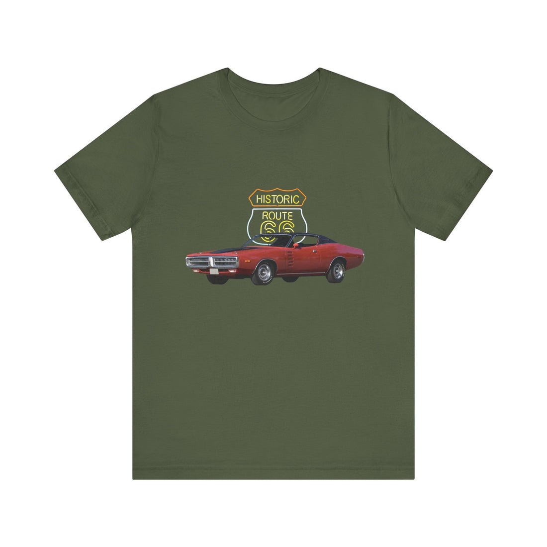 1972 Dodge Charger in our Route 66 in the dark series Short Sleeve T-Shirt