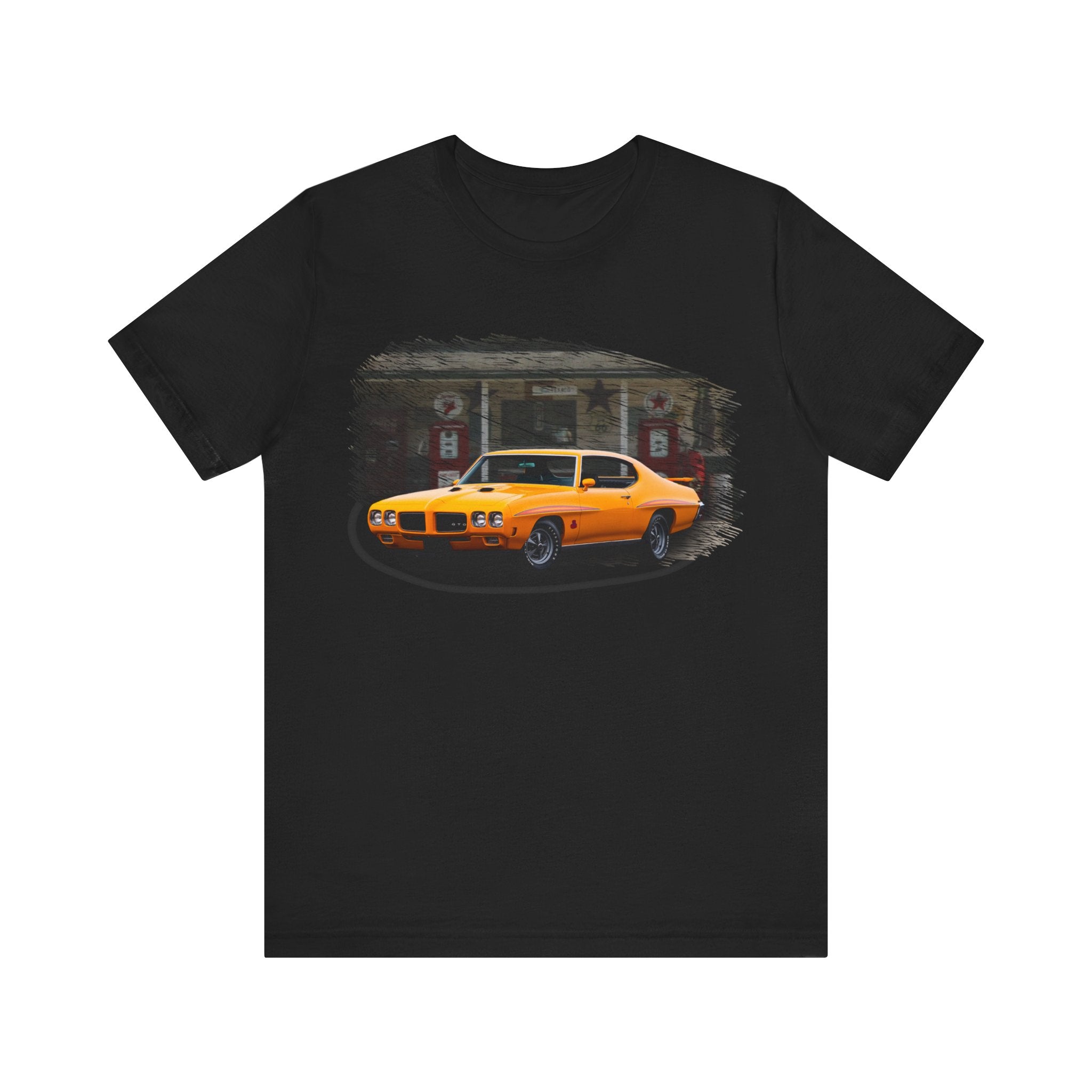 1970 Orbit Orange GTO Judge in our filling station series Short Sleeve T-Shirt