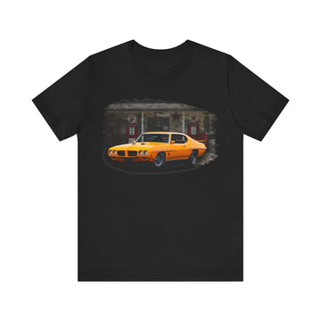 1970 Orbit Orange GTO Judge in our filling station series Short Sleeve T-Shirt