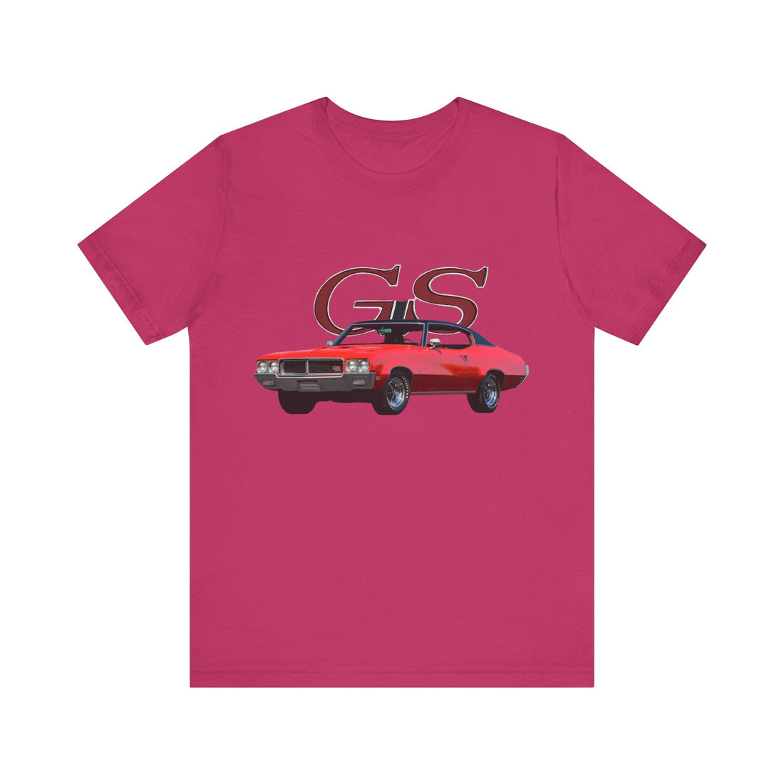 1970 Buick Gran Sport GS short sleeve tee with red car graphic on light fabric.