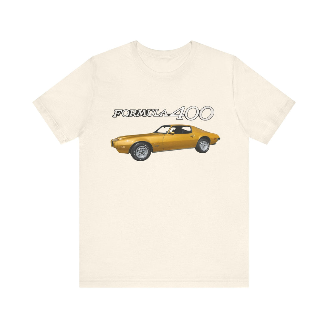 1971 Pontiac Formula Firebird Short Sleeve Tee featuring vintage car graphic on black fabric.