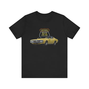 1973 Dodge Charger in our Route 66 in the dark series Short Sleeve T-Shirt