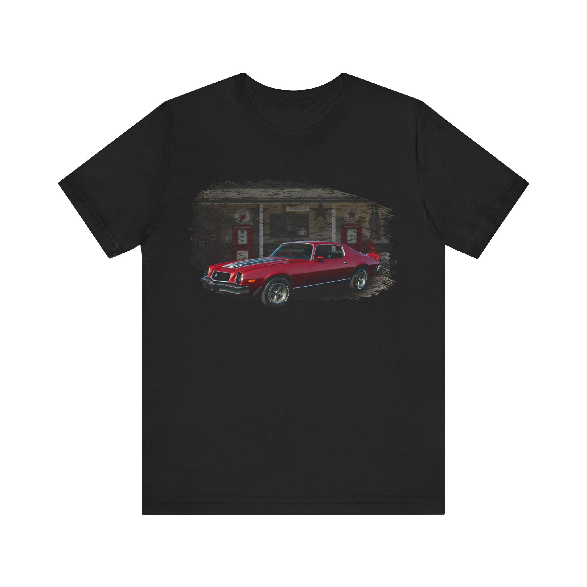 New 1974 Camaro Z28 in our filling station series Short Sleeve T-Shirt