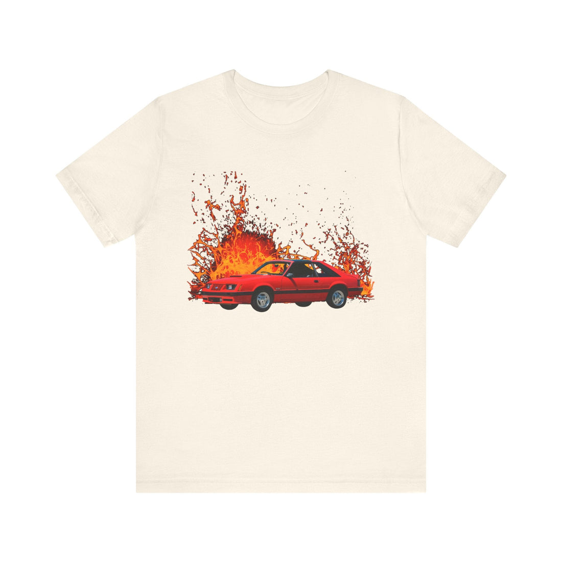 1982 Mustang GT lava series short sleeve tee with fiery design.