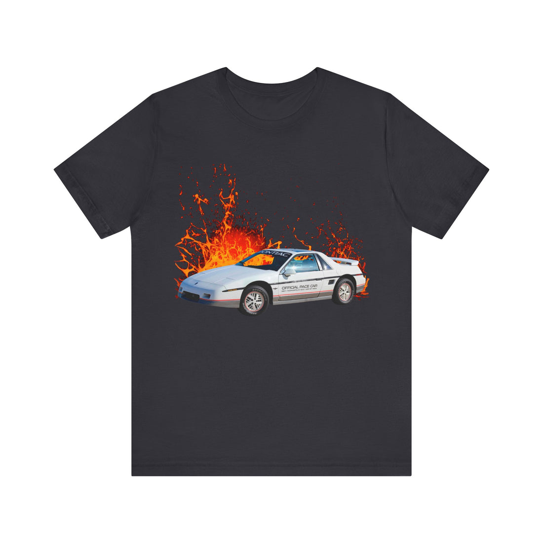 1984 Pontiac Fiero Pace Car in our lava series Short Sleeve Tee