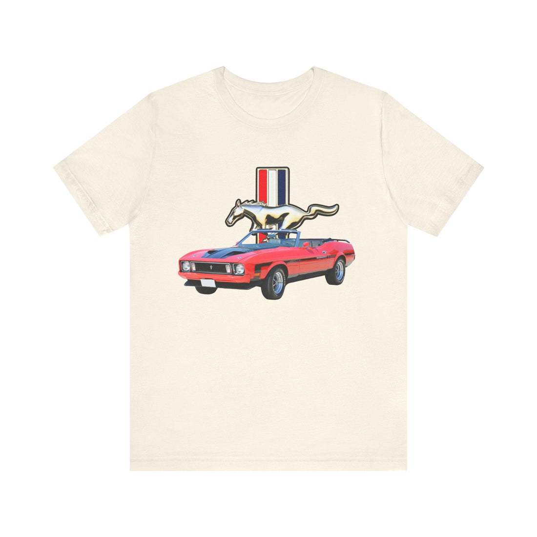 1973 Mustang Short Sleeve Tee with vintage car graphic on front