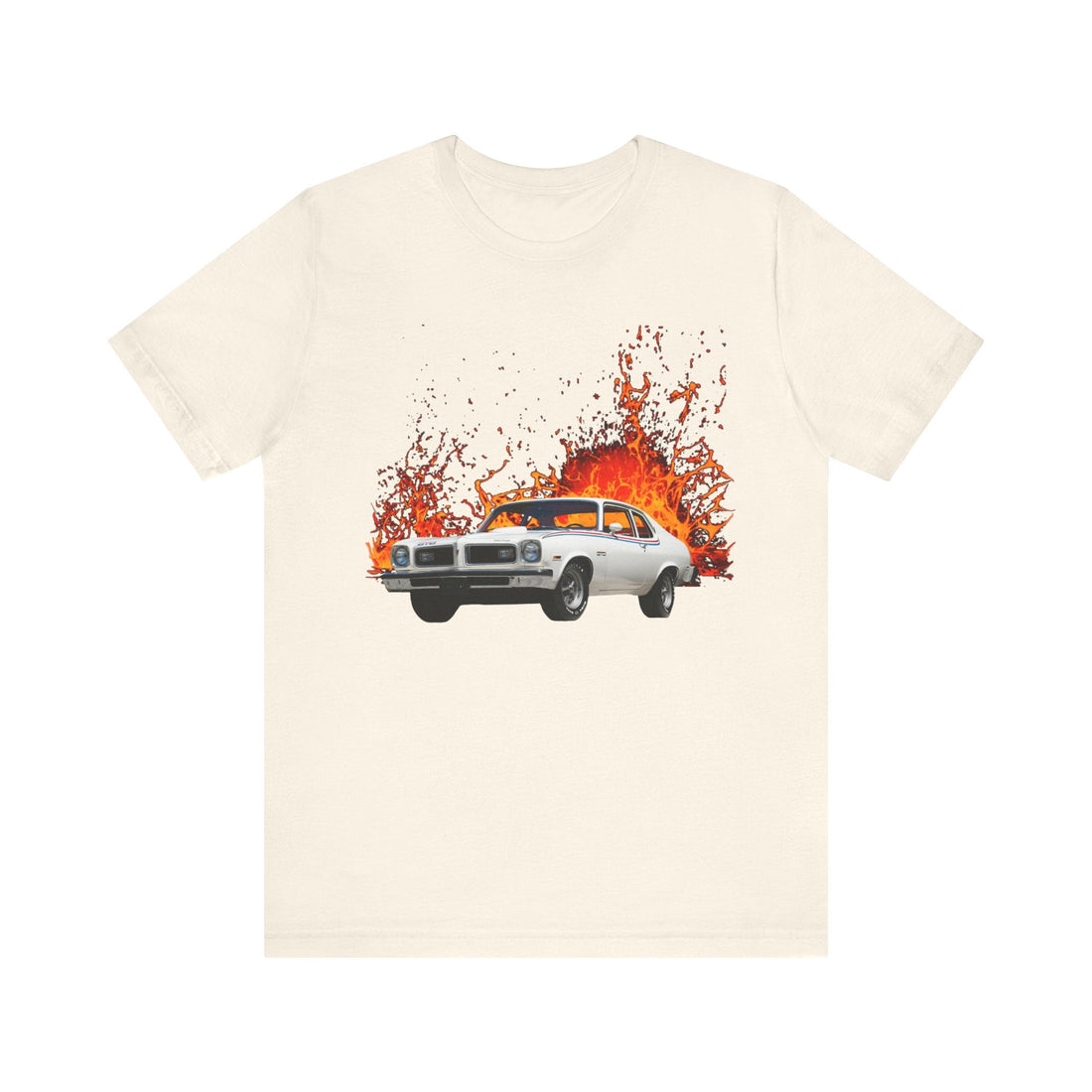1974 Pontiac GTO lava series short sleeve tee with vintage car graphic.