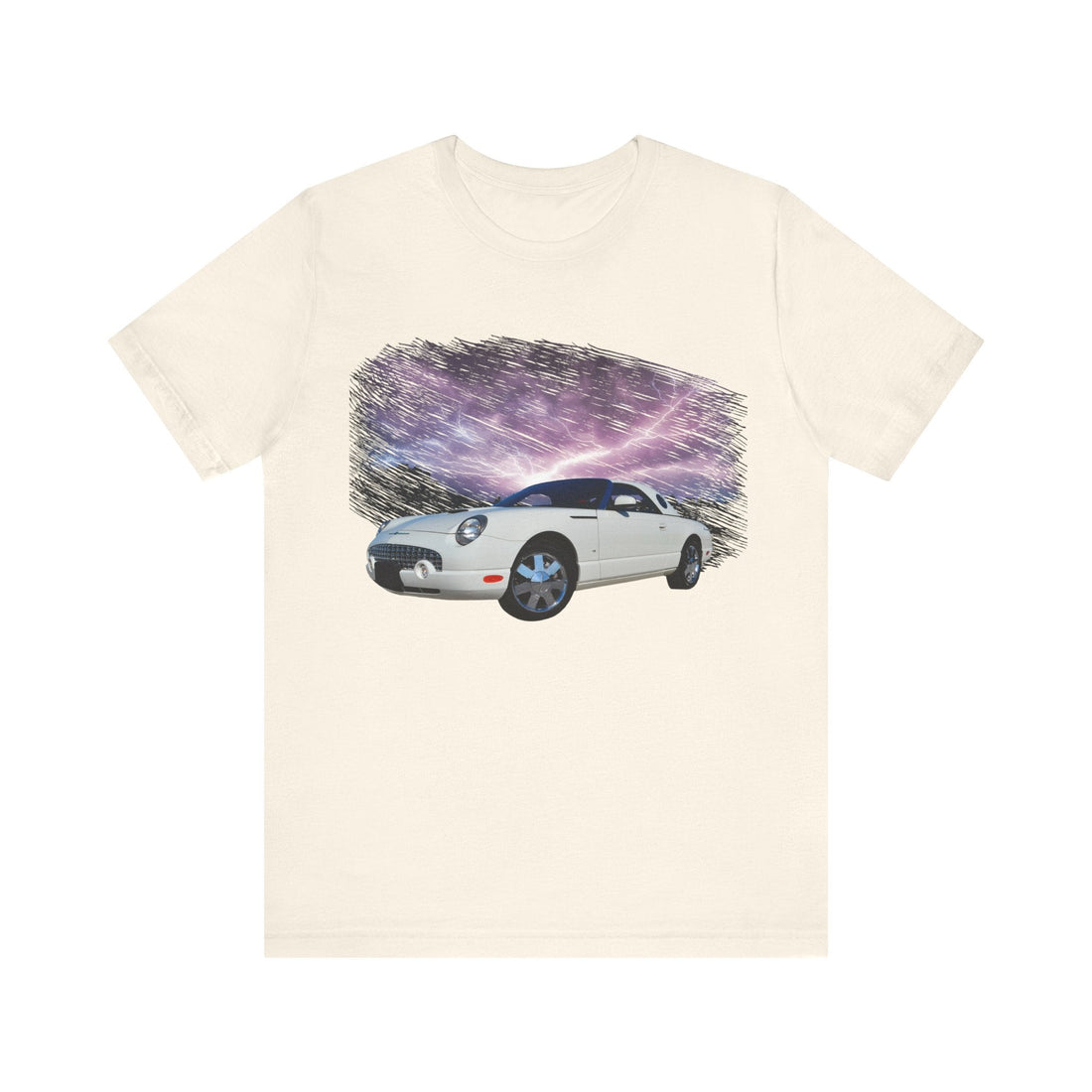 2003 T-Bird in lightning series short sleeve tee with white car graphic.