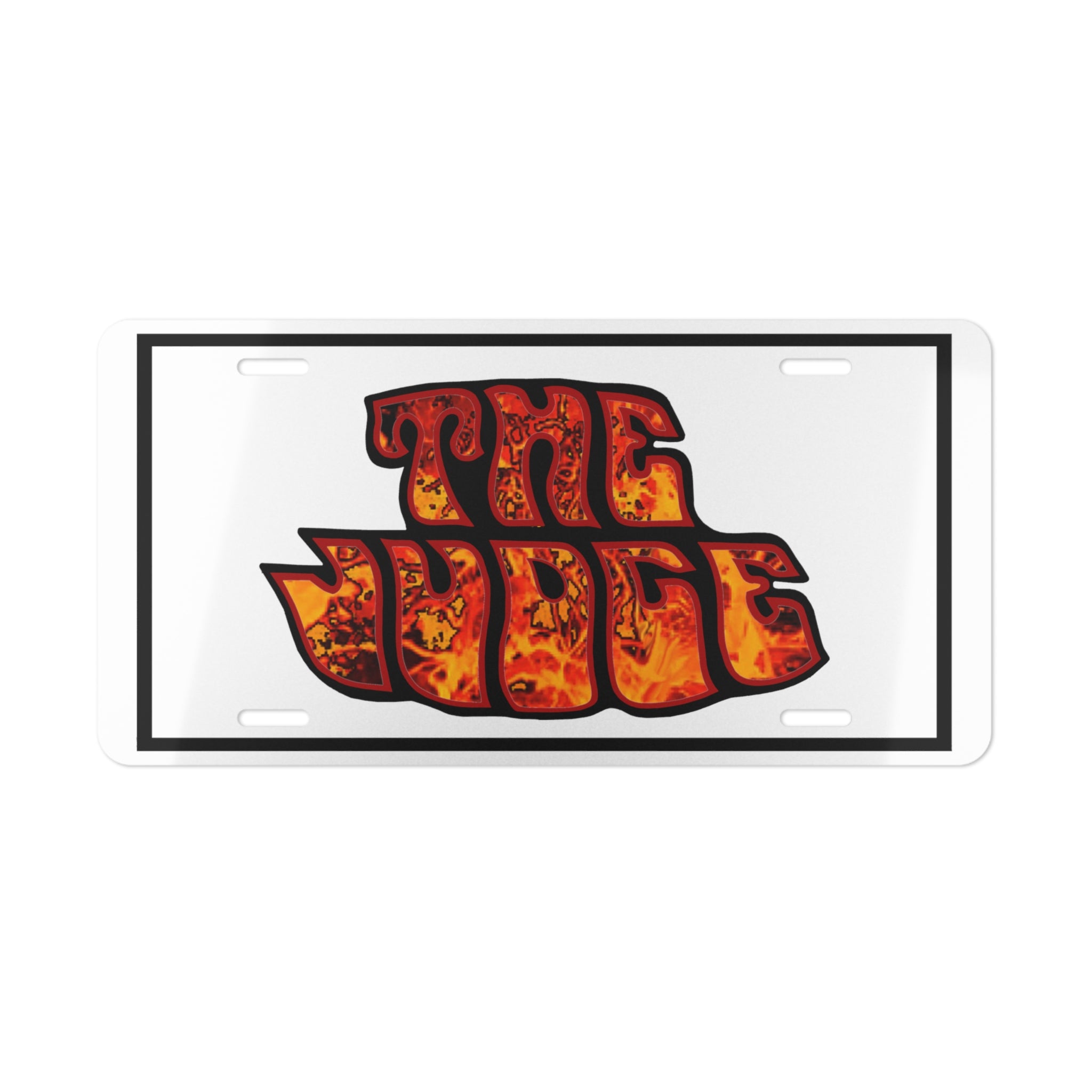 The Judge in flame Logo License Plate