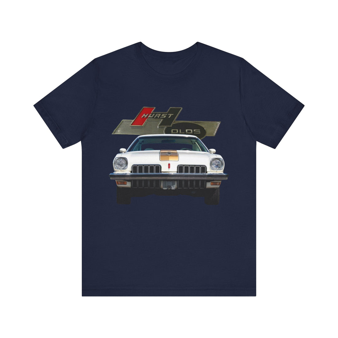 1973 Hurst Olds Cutlass 442 short sleeve tee featuring classic car design.