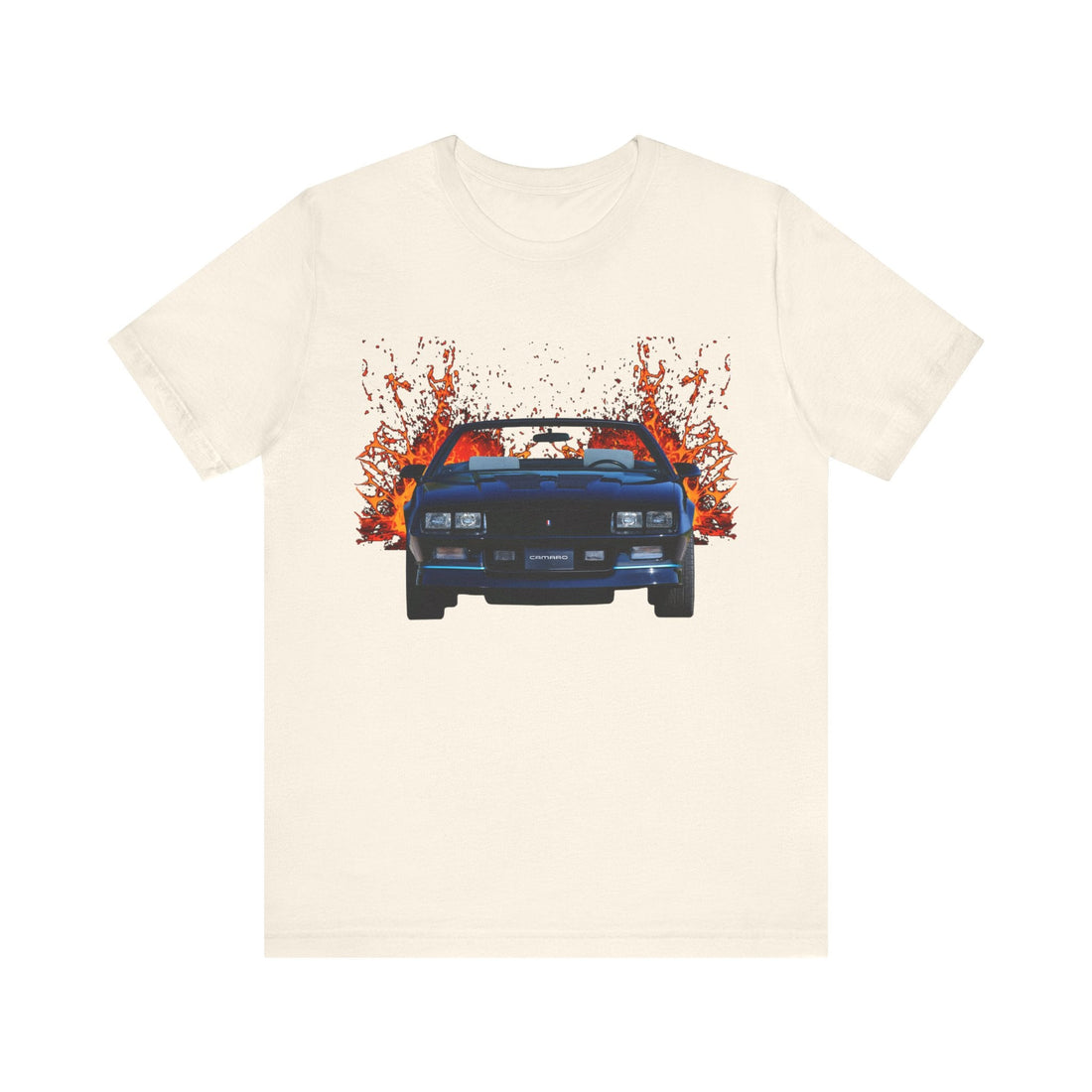 1988 Chevy Iroc-Z Camaro short sleeve tee with car graphic, soft cotton fabric.