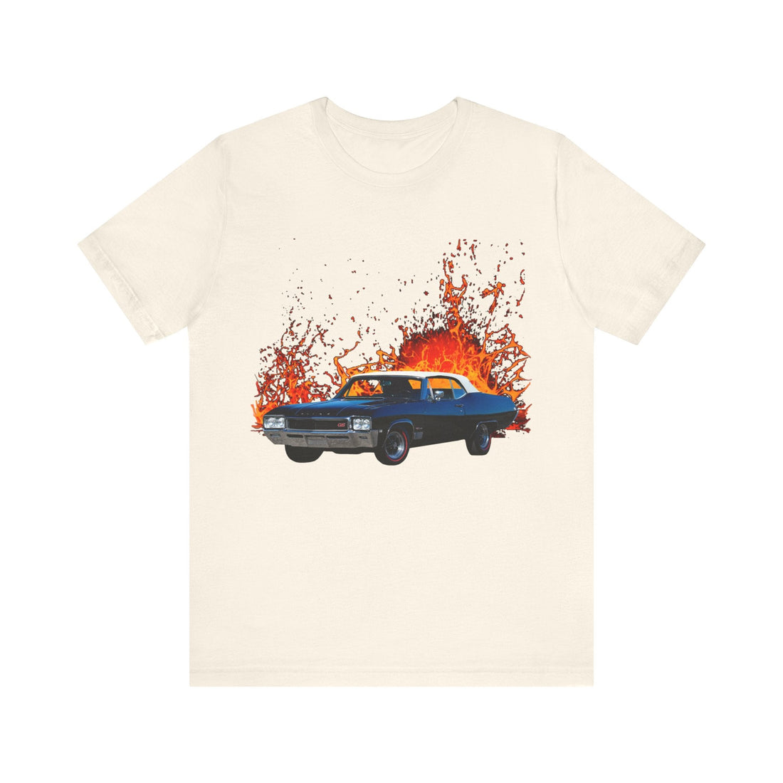 1968 Buick GS lava series short sleeve tee, classic car design on black fabric.