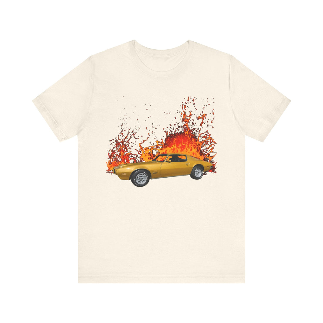 1971 Pontiac Formula Firebird lava series short sleeve tee with fiery design.