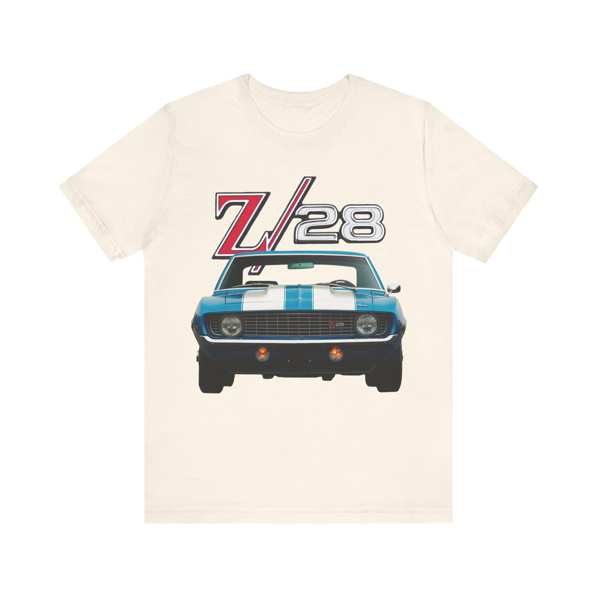 1969 Chevy Camaro Z28 Short Sleeve Tee with car graphic design.