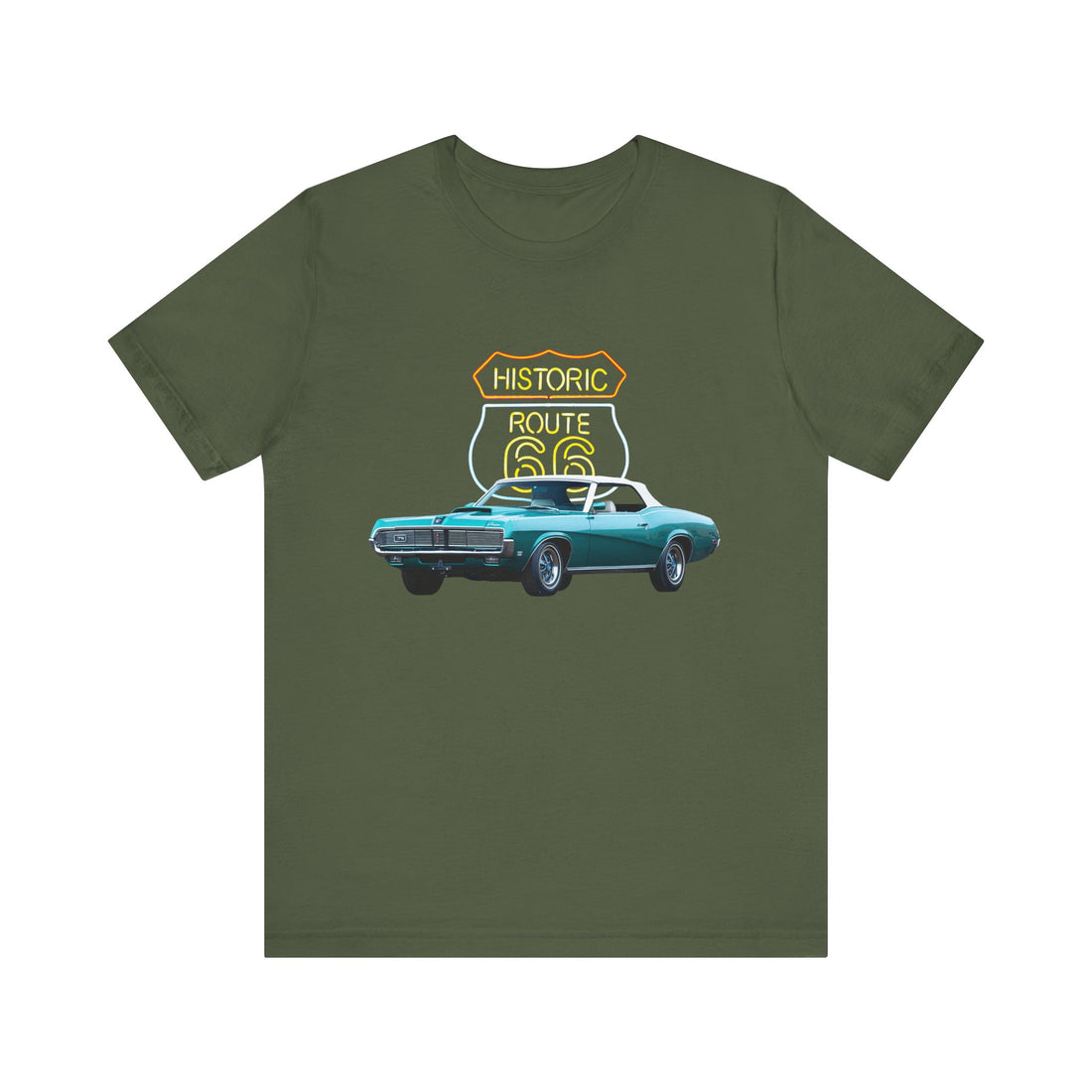 1969 Cougar XR7 in our Route 66 in the dark series Short Sleeve T-Shirt