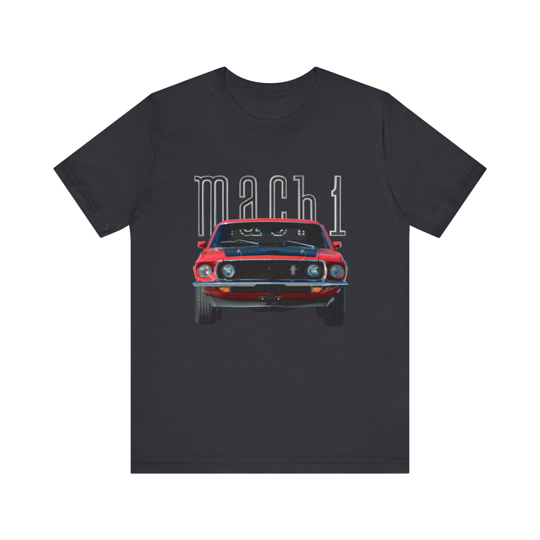1969 Ford Mustang Mach 1 Short Sleeve Tee with red car graphic