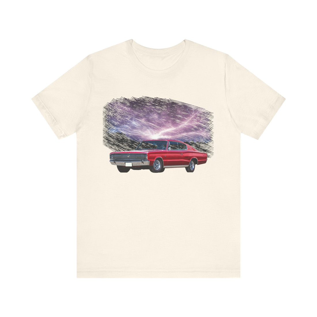 1966 Dodge Charger lightning series short sleeve tee with vintage car graphic.
